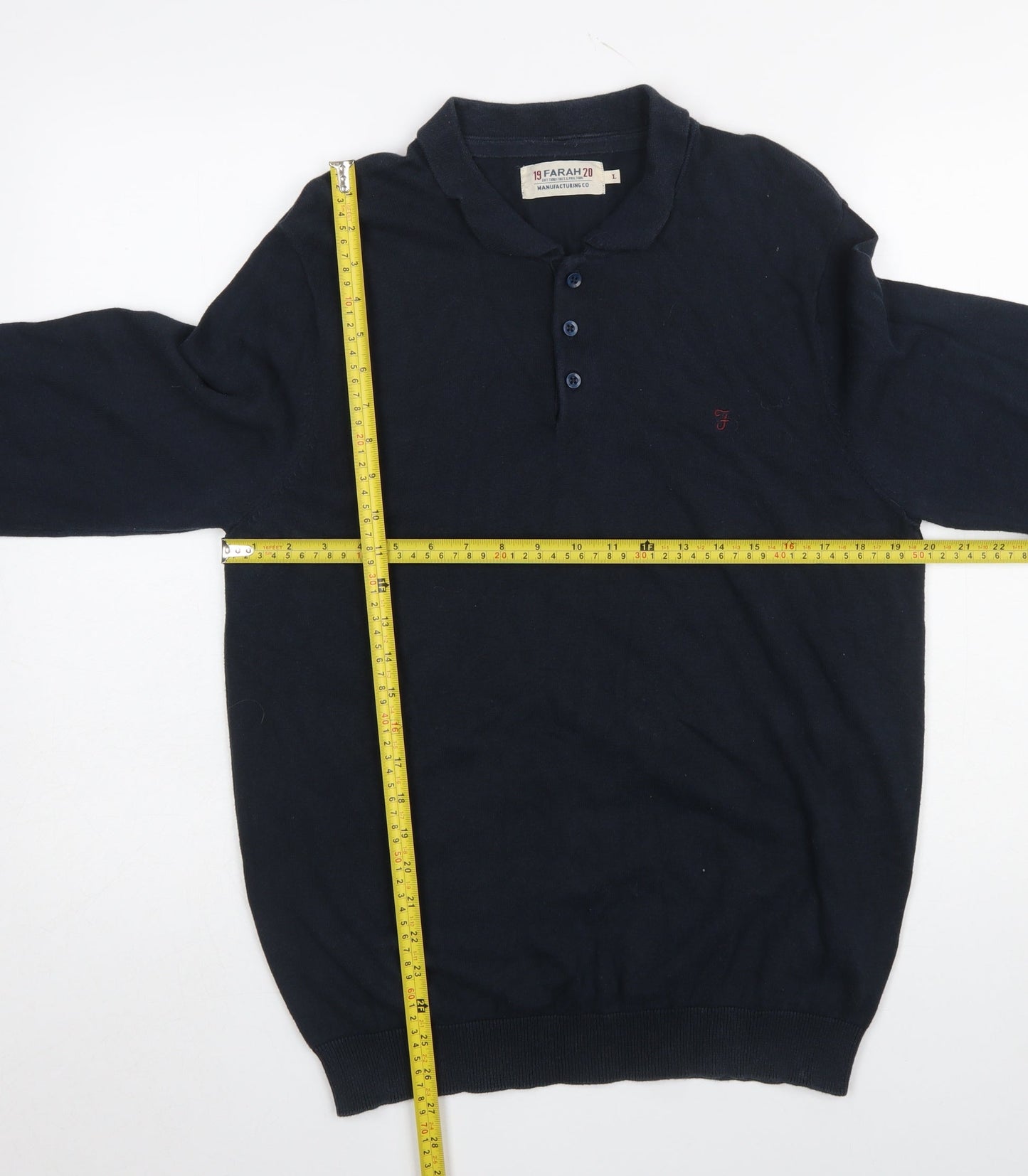 Mens UK Size L Farah Blue Henley Jumper