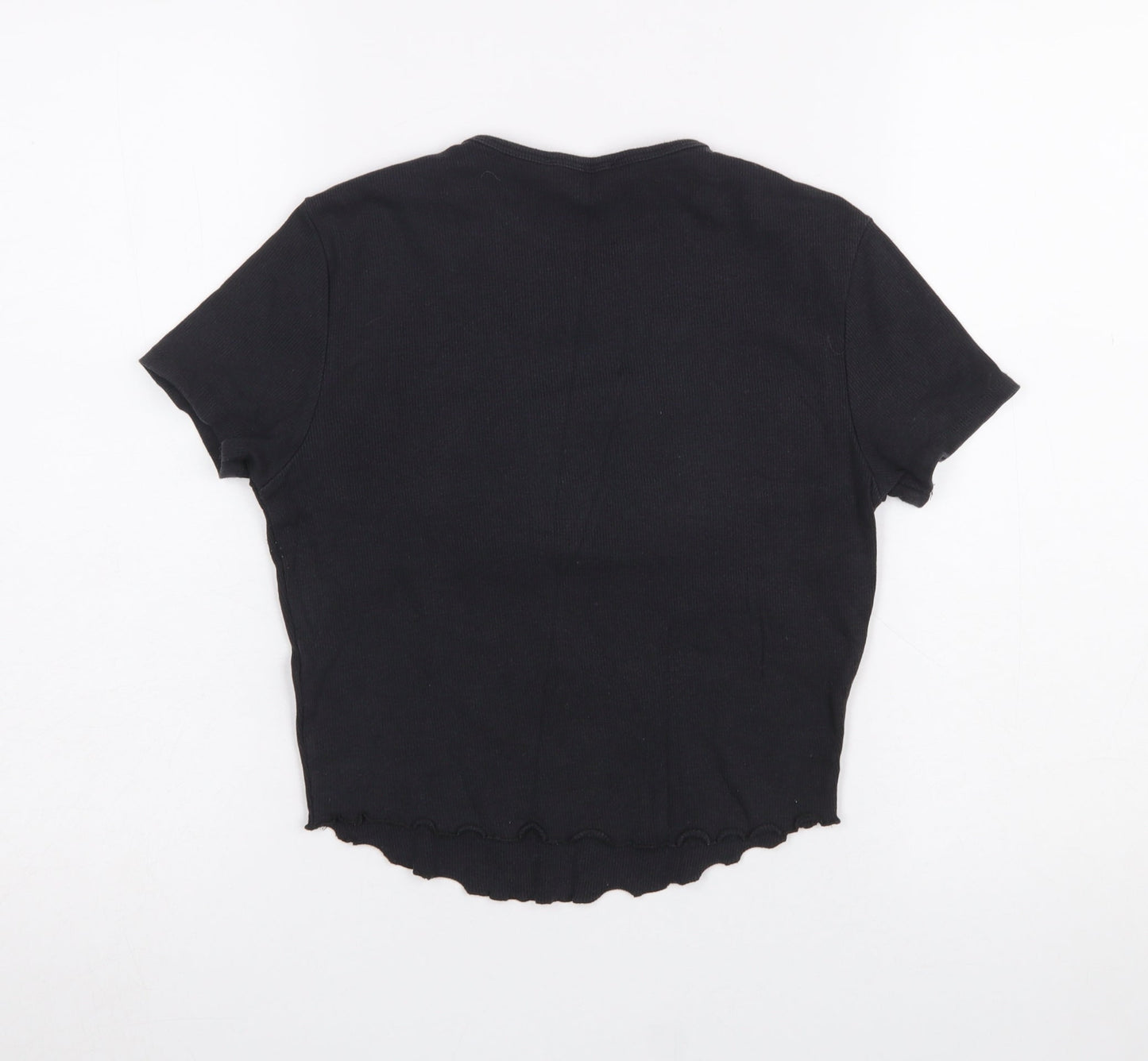 Womens UK Size 14 Bershka Black Cropped T-Shirt