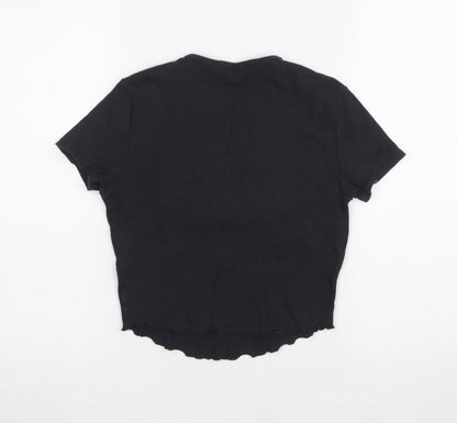 Womens UK Size 14 Bershka Black Cropped T-Shirt