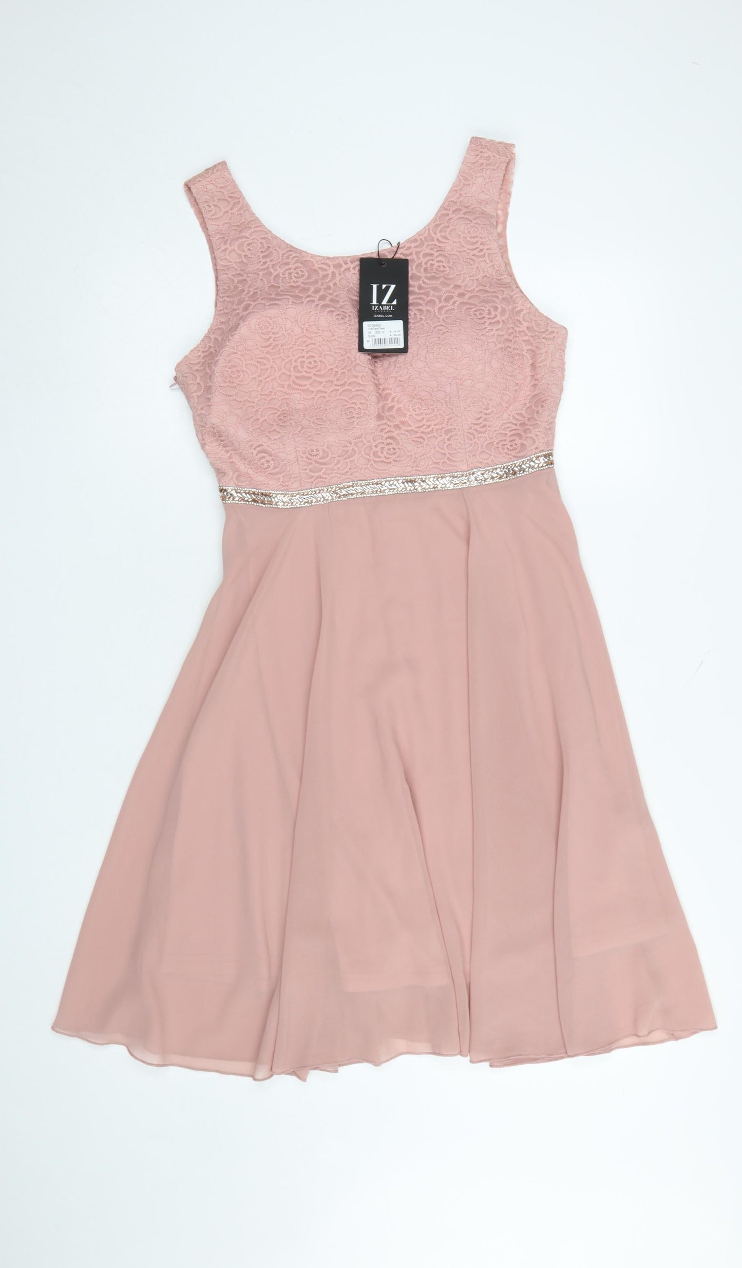 Izabel London Women's Pink Fit & Flare Knee Length Sleeveless Dress Size 12