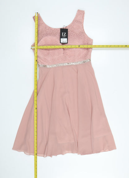 Izabel London Women's Pink Fit & Flare Knee Length Sleeveless Dress Size 12