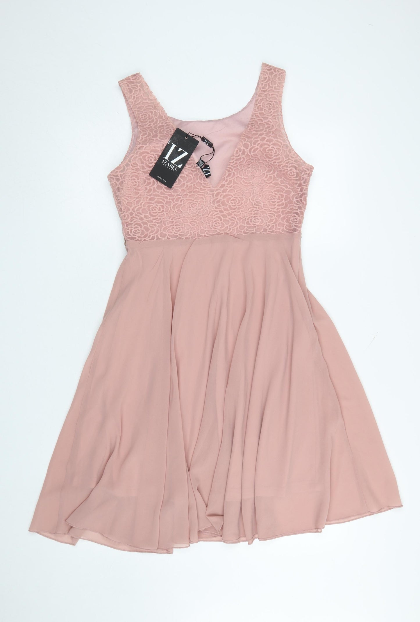 Izabel London Women's Pink Fit & Flare Knee Length Sleeveless Dress Size 12