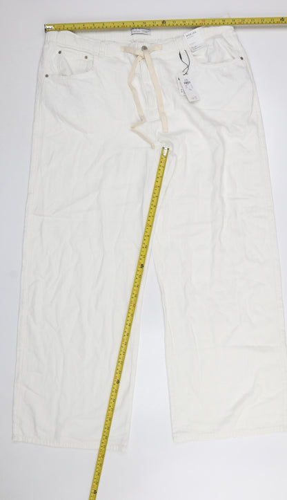Primark Women Ivory Wide-Leg Trousers Size 18 Cotton Drawstring Casual