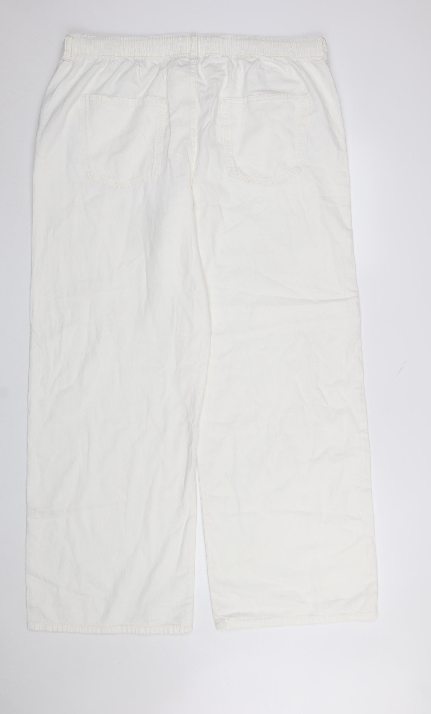 Primark Women Ivory Wide-Leg Trousers Size 18 Cotton Drawstring Casual