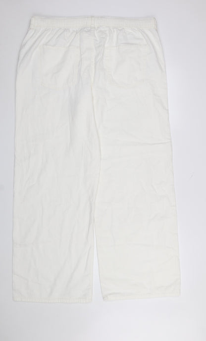 Primark Women Ivory Wide-Leg Trousers Size 18 Cotton Drawstring Casual
