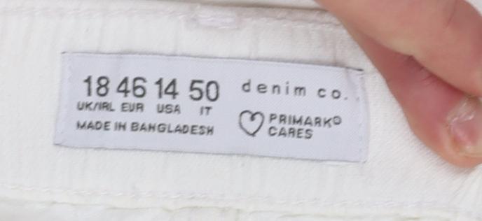 Primark Women Ivory Wide-Leg Trousers Size 18 Cotton Drawstring Casual