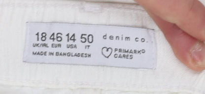 Primark Women Ivory Wide-Leg Trousers Size 18 Cotton Drawstring Casual