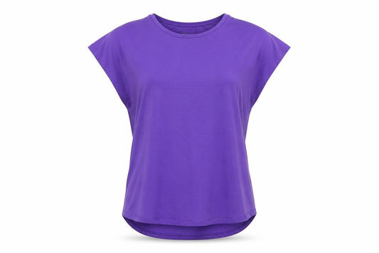 Front view of Dunnes women’s purple performance sport t-shirt, size S
