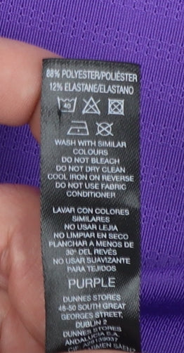 Womens UK Size S Dunnes Stores Purple Gym & Training Yoga Running & Jogging T-Sh
