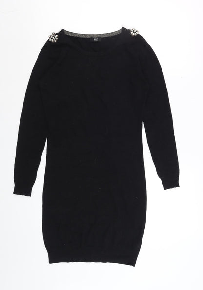 F&F Women’s Black Beaded Shoulder Jumper Dress Size 6