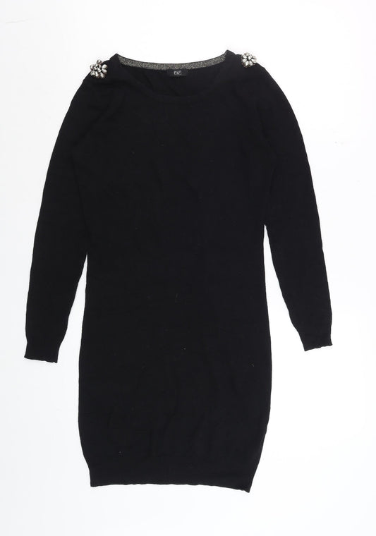 F&F Women’s Black Beaded Shoulder Jumper Dress Size 6