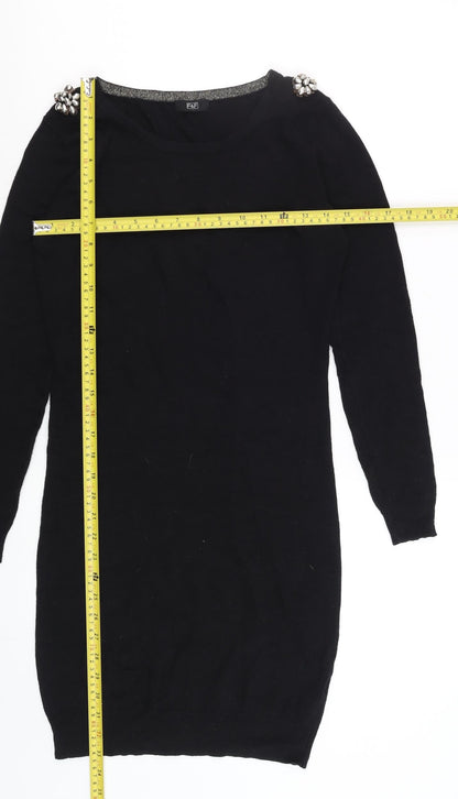 F&F Women’s Black Beaded Shoulder Jumper Dress Size 6