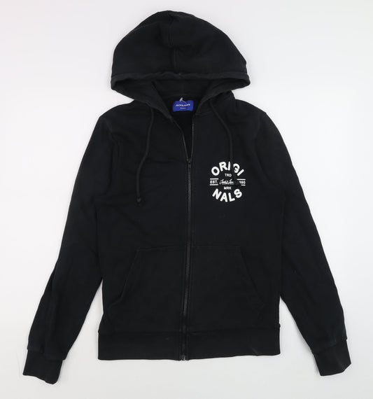 Mens UK Size S JACK & JONES Black Full Zip Hoodie