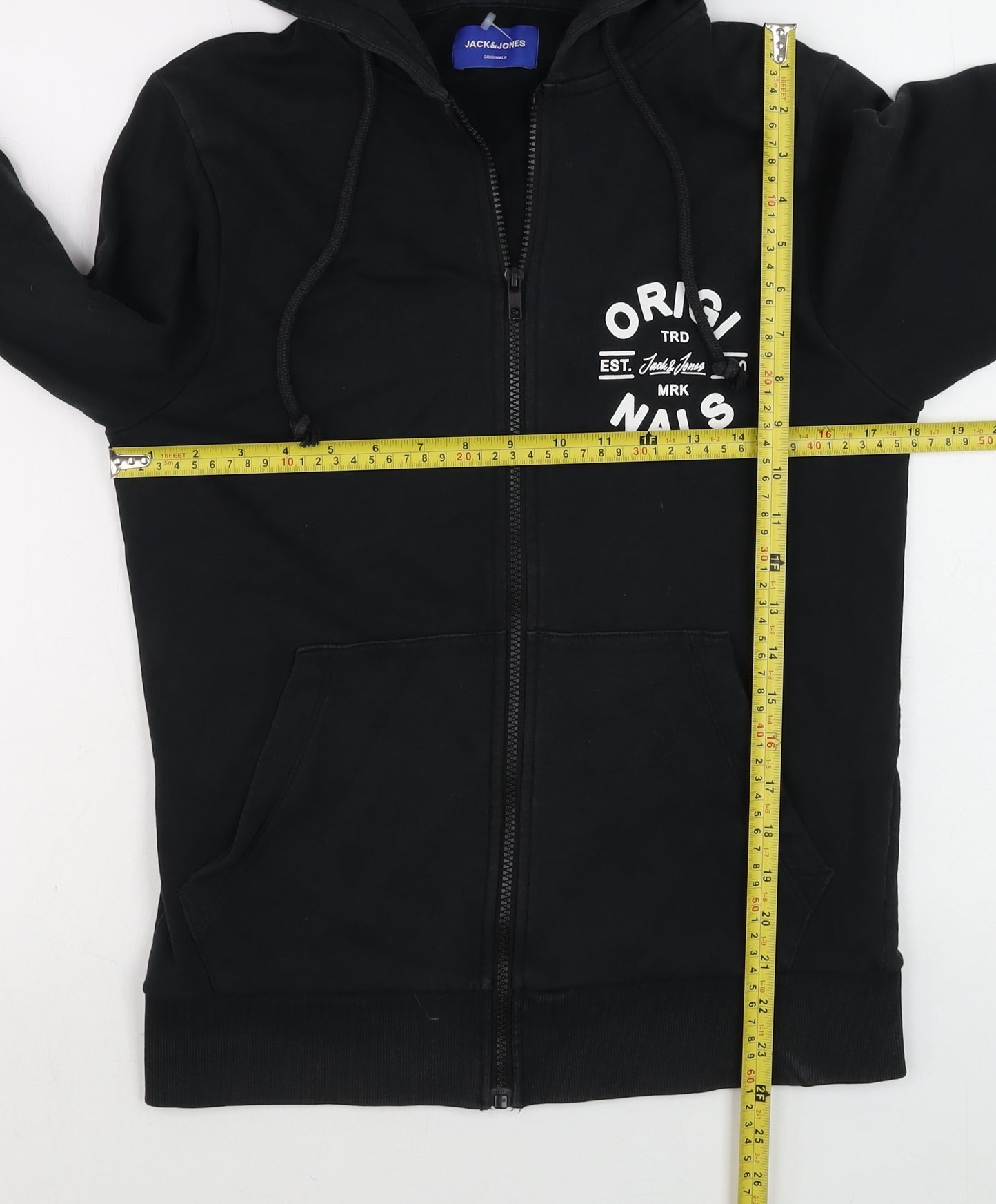 Mens UK Size S JACK & JONES Black Full Zip Hoodie