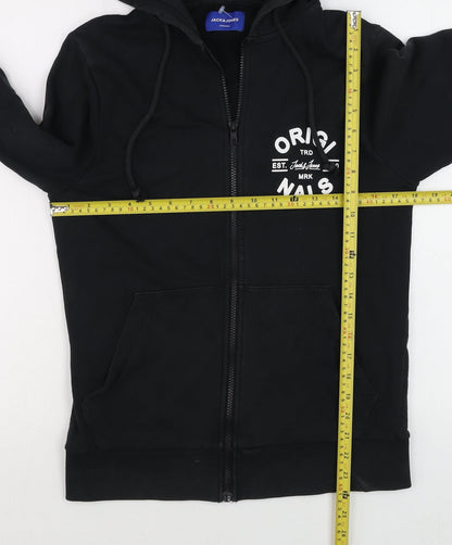 Mens UK Size S JACK & JONES Black Full Zip Hoodie