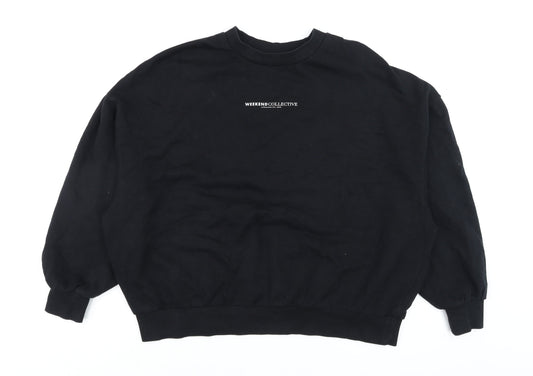 Additional front view of ASOS DESIGN unisex black logo pullover sweatshirt l