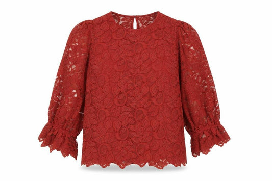Front view of Gallery Women's Red Lace Floral Tunic Blouse UK 10 Long Sleeve