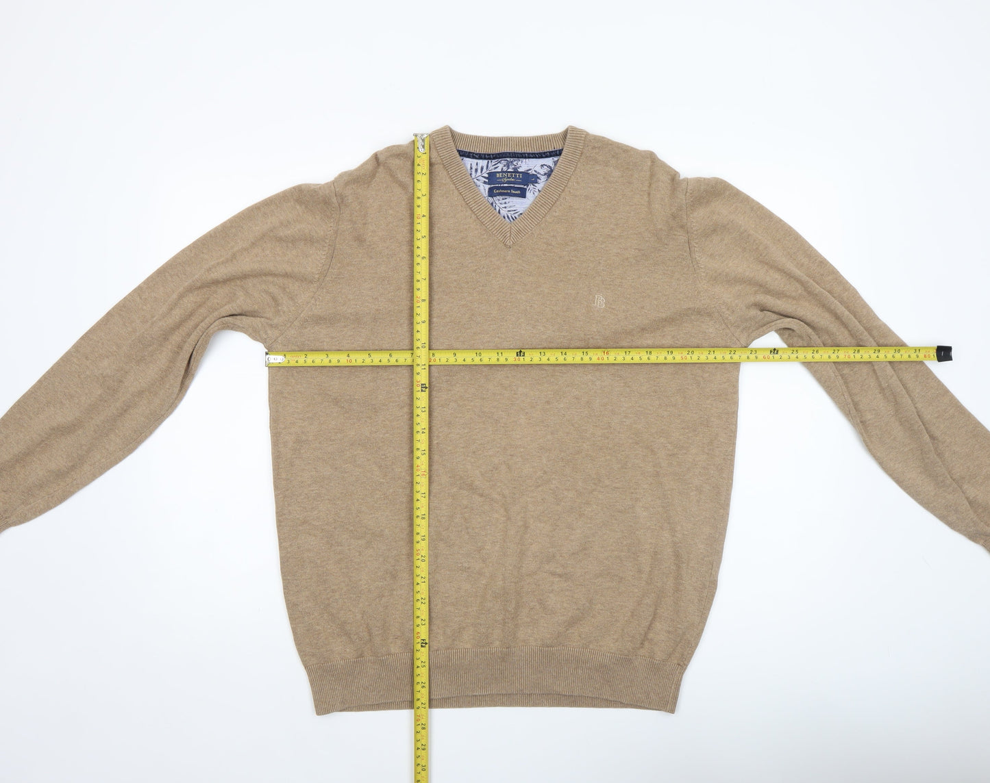 Mens UK Size L Benetti Beige Pullover Jumper