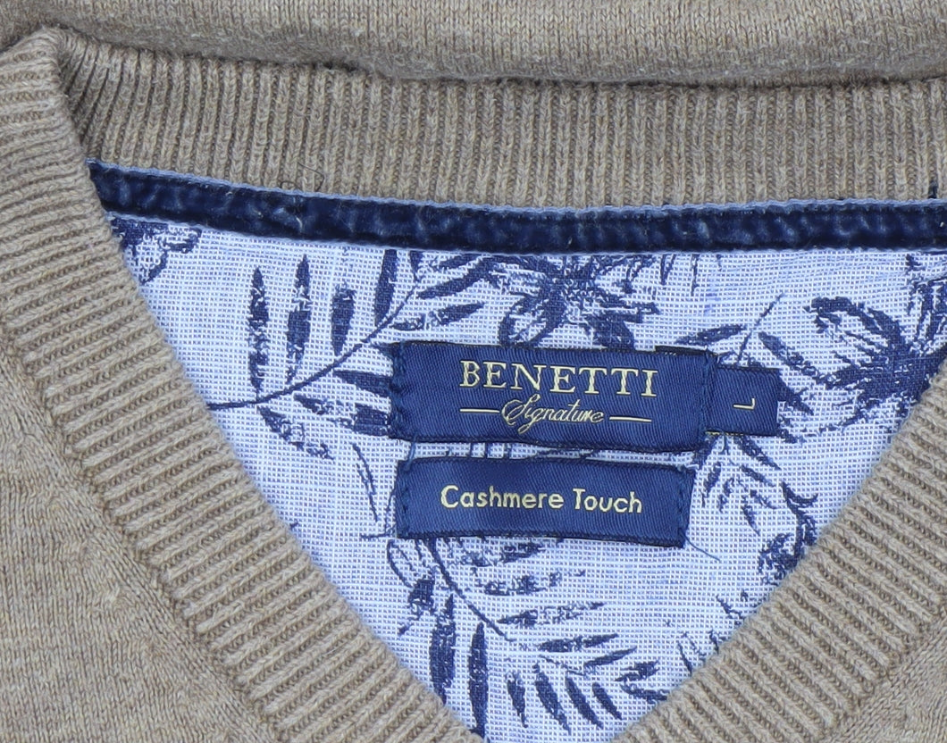 Mens UK Size L Benetti Beige Pullover Jumper