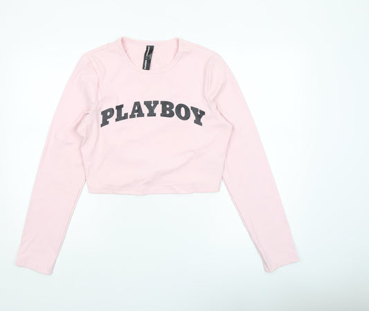Womens UK Size XL Missguided Pink Cropped T-Shirt