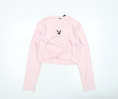 Womens UK Size XL Missguided Pink Cropped T-Shirt