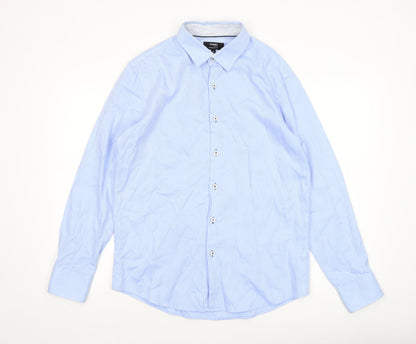 Dunnes Stores Men's Blue Regular Fit Cotton Long Sleeve Formal Shirt Size M