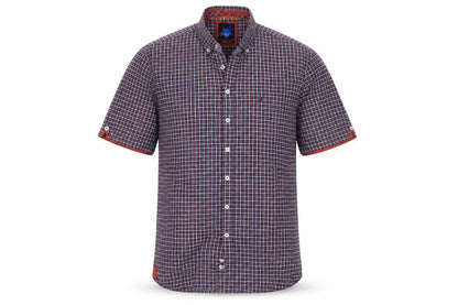 Benetti Men's Blue Checked Short Sleeve Button-Up Shirt L Slim Fit