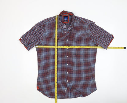 Benetti Men's Blue Checked Short Sleeve Button-Up Shirt L Slim Fit