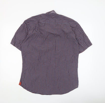 Benetti Men's Blue Checked Short Sleeve Button-Up Shirt L Slim Fit