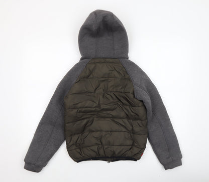Invicta Boys Grey & Green Hooded Puffer Jacket 10 Years Polyester