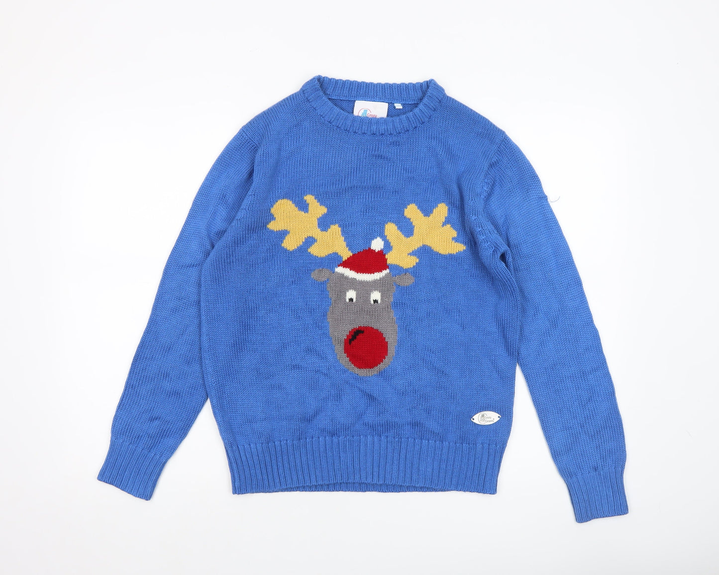 Womens UK Size XS Crazy Granny Blue Pullover Jumper