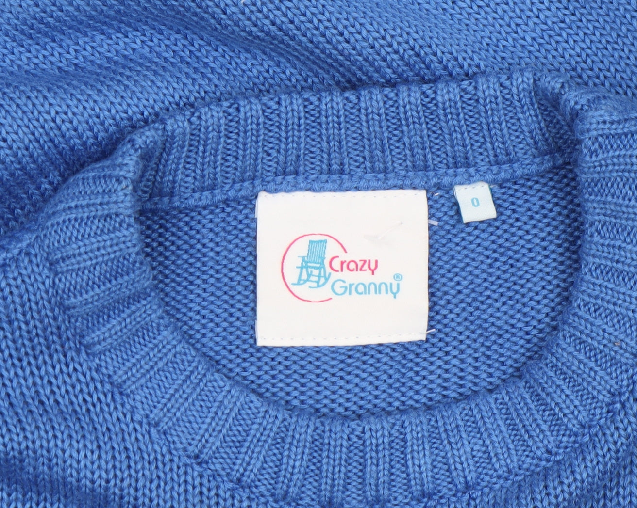 Womens UK Size XS Crazy Granny Blue Pullover Jumper