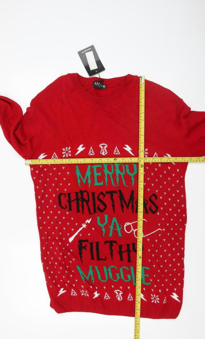boohooMAN Men Red XXXL Christmas Graphic Knit Pullover Jumper