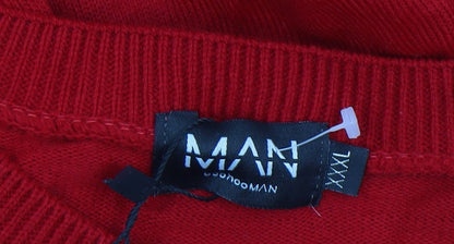 boohooMAN Men Red XXXL Christmas Graphic Knit Pullover Jumper