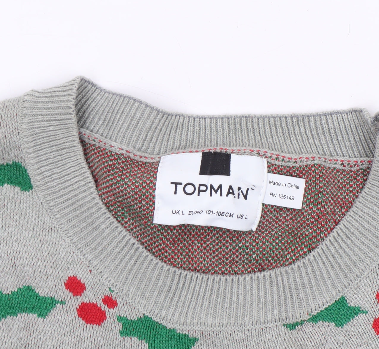 Mens UK Size L Topman Grey Pullover Jumper