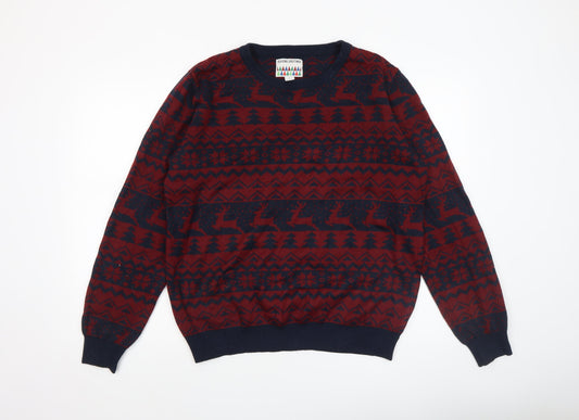 Mens UK Size L Seasons Greetings Red Pullover Jumper