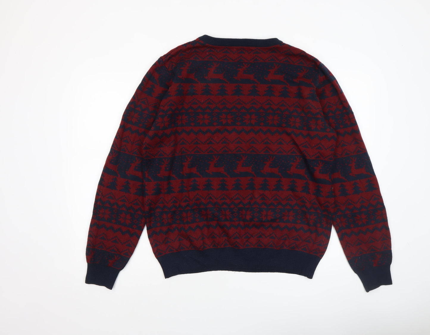 Mens UK Size L Seasons Greetings Red Pullover Jumper