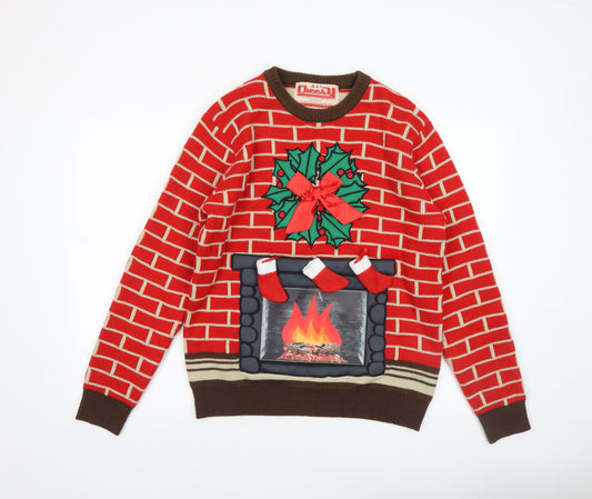 Mens UK Size M Cheesy Christmas Jumpers Red Pullover Jumper