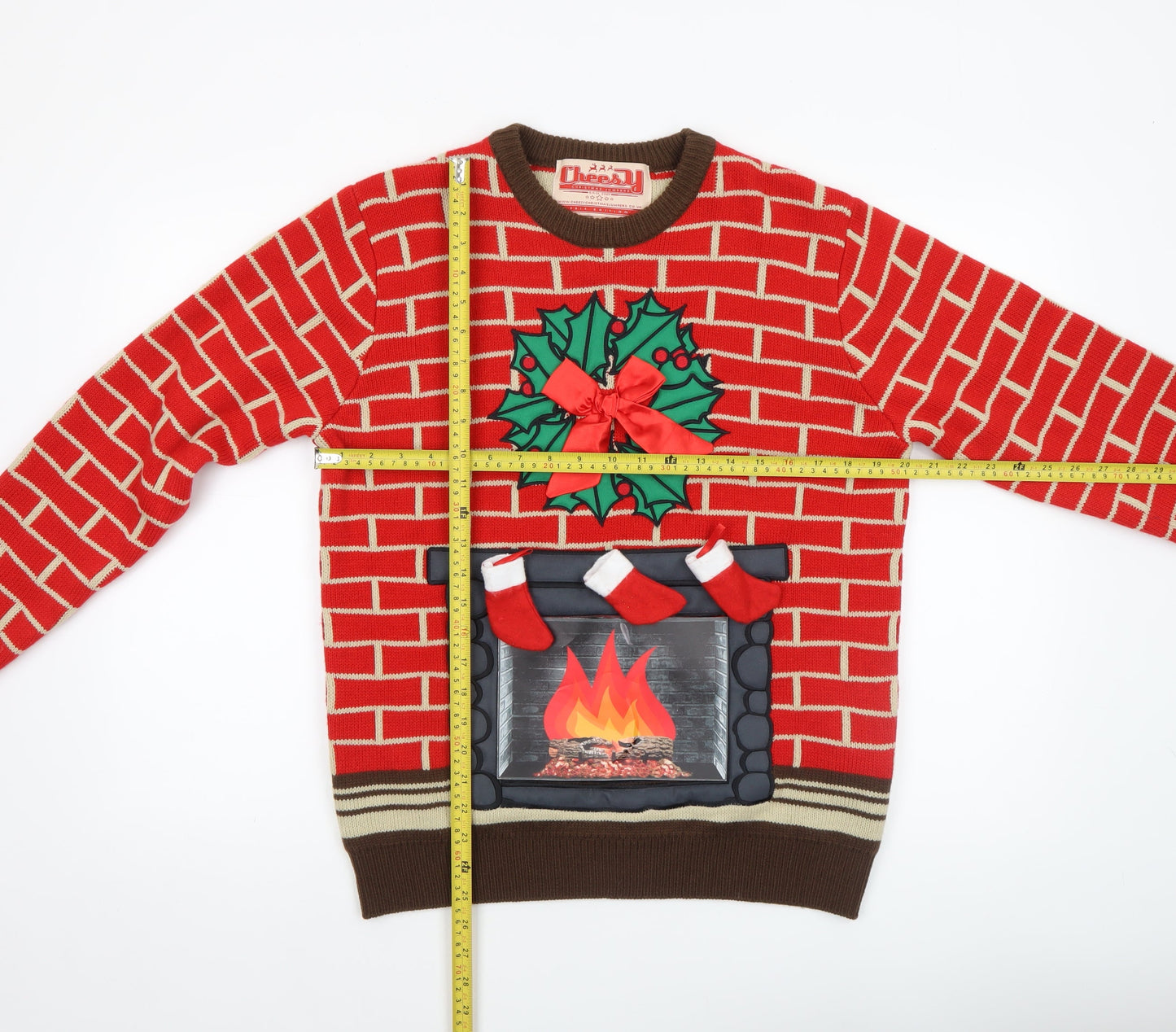 Mens UK Size M Cheesy Christmas Jumpers Red Pullover Jumper