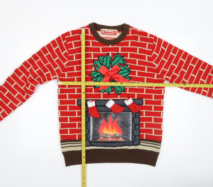 Mens UK Size M Cheesy Christmas Jumpers Red Pullover Jumper