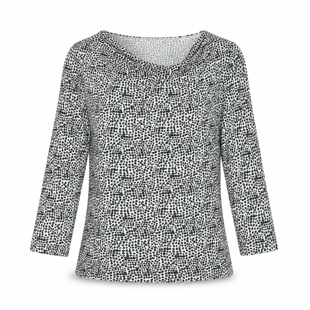 Front view of Linea Women’s Multicoloured Animal Print Cowl Neck 3/4 Sleeve Blouse M