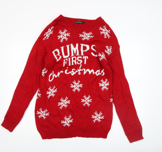 Womens UK Size M/L Boohoo Red Pullover Jumper