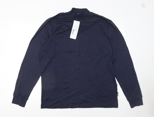 Jockey Men’s Blue Long Sleeve Mock Neck Cotton Jersey T-Shirt Size L
