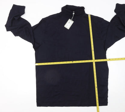 Lyle & Scott Men's Blue XL Long Sleeve Roll Neck Cotton T-Shirt