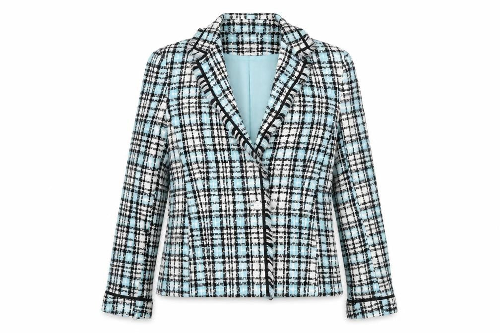Fosby Design Women's Blue Check Tweed Blazer Jacket Size 16