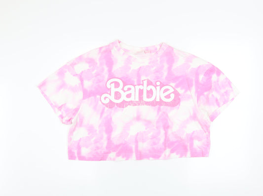 Womens UK Size L Barbie Pink Cropped T-Shirt