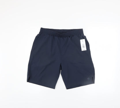 Souluxe Men's Navy Blue Small Athletic Shorts, Elastic Waist, Quick Dry