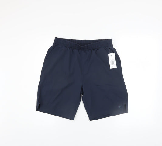 Souluxe Men's Navy Blue Small Athletic Shorts, Elastic Waist, Quick Dry