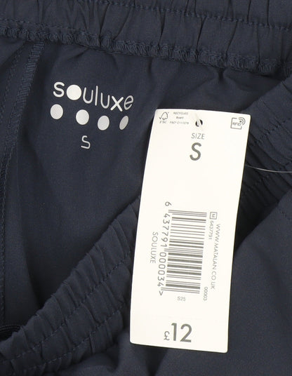 Souluxe Men's Navy Blue Small Athletic Shorts, Elastic Waist, Quick Dry