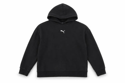 Front view of Puma boys’ black 13-14 years pullover hoodie cotton blend logo sweatshirt